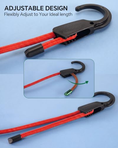 Image of Lucky Straps 80 inch Adjustable Bungee Cords with Hooks, Red, 4 Pack | UV-resistant Elastic Bungee Straps Adjust from 6.5 inch to 80 inch with Superior Stretch to Secure Cargo, Tents, Bikes & Luggage