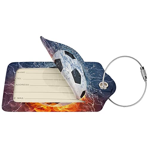 Soccer Luggage Tags for Kids Boys Suitcases for Travel, 2 Pack Cool Sports Backpack Tags for Teens Adults Men Women, Leather Name ID Label Luggage Identifiers for Baggage2