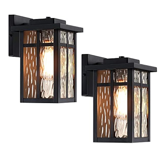 VUAA 2 Pack Outdoor Wall Light Fixtures, Waterproof Porch Lights Wall Lanterns, Exterior Lights for Outside Wall Scones with E26 Socket for Front Door Garage, Black