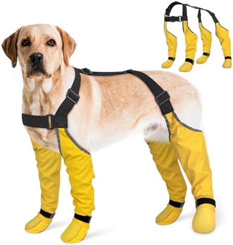 DQGHQME Hunde-Hosenträgerschuhe, Staub- und rutschfest, 6-Fach verstellbar, ideal für Parkett und Schnee, mit 360°-Reflektoren für die Pfoten
