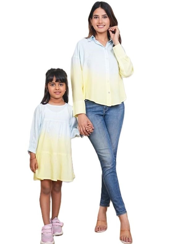 Image of Maaesa Women & Girls Mother Daughter Matching Shirt Combo || Rayon Tie-Dyed Shirt || Full Sleeve || Casual Wear || Family Twinning Outfit