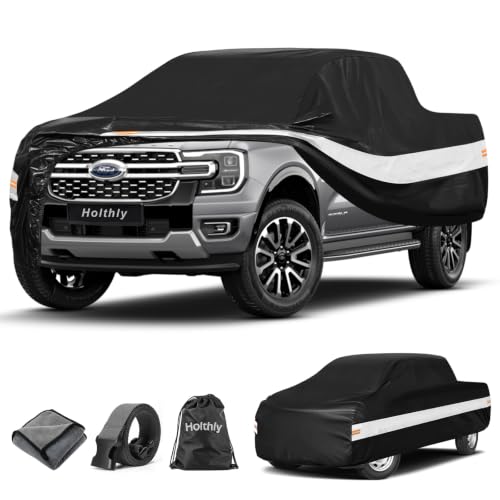 Image of 10 Layers Truck Cover Waterproof All Weather Custom Fit Ford Ranger(2019-2026) Super /Crew Cab Short Bed, Outdoor Full Exterior Pickup Car Cover Sun Rain Snow Ice Protection. Black