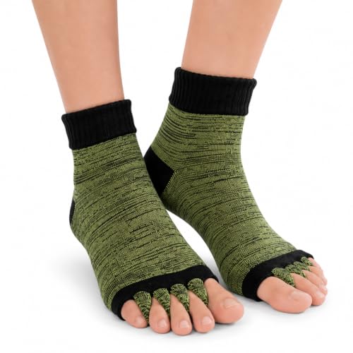 KATAPOL Foot Alignment Socks For Foot Pain Relief | Plantar Fasciitis | Hammer Toes | Bunion Corrector | Improving Posture & Increasing Flexibility | Free Size (Green Black)