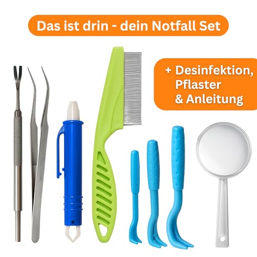 Alpenstern® Zecken Entferner Kit - Für Tiere und Menschen - Zeckenentferner Hund Katze Kinder - Erste Hilfe Tasche inkl. Zeckenzange, Zeckenhebel, Zeckenhaken, Pinzette UVM. tick Remover Zeckenschutz
