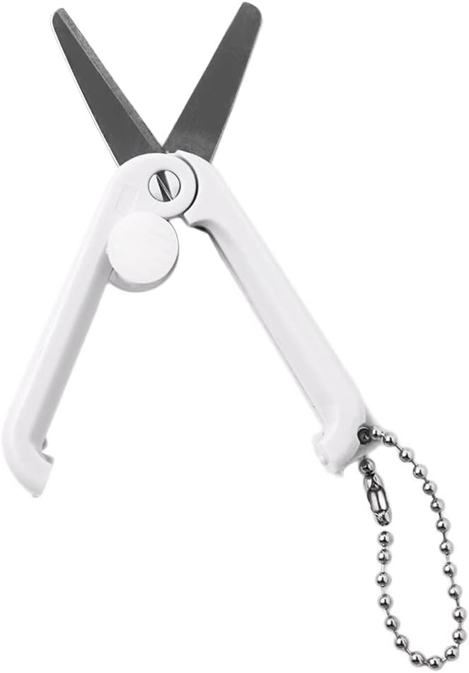 Mini Folding Scissors, Portable Mini Scissors with Key Chain, Office Scissors School Supplies Art Tool Folding Design Scissors(white)