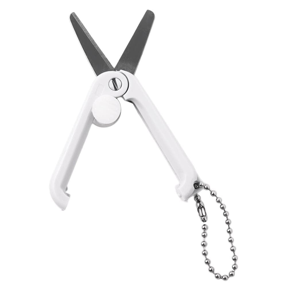 Mini Folding Scissors, Portable Mini Scissors with Key Chain, Office Scissors School Supplies Art Tool Folding Design Scissors(white)
