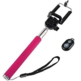 UFCIT Extendable Selfie Handheld Stick Monopod with Adjustable Phone Holder and Bluetooth Wireless Remote Shutter for iPhone Samsung and other system over IOS 6.0 and Android 4.2.2 Smartphones (Pink with Shutter)