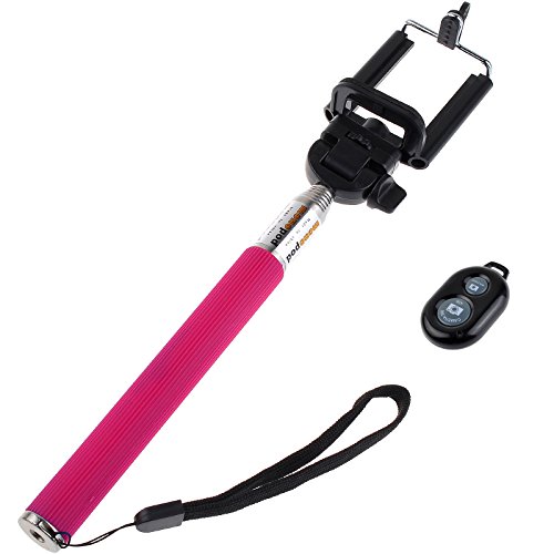 UFCIT Extendable Selfie Handheld Stick Monopod with Adjustable Phone Holder and Bluetooth Wireless Remote Shutter for iPhone Samsung and other system over IOS 6.0 and Android 4.2.2 Smartphones (Pink with Shutter)