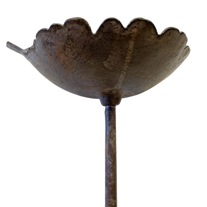 Bain Oiseau Fleur Coupelle à Oiseau Bénitier sur Pic Fonte et Acier Patiné Marron Tuteur 14,5x17,5x87cm