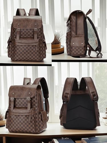 School Schoolbag Laptop Backpack Business Leisure PU Leather Travel Bag Multi functional Shoulders Bag (Brown1), AD-8953