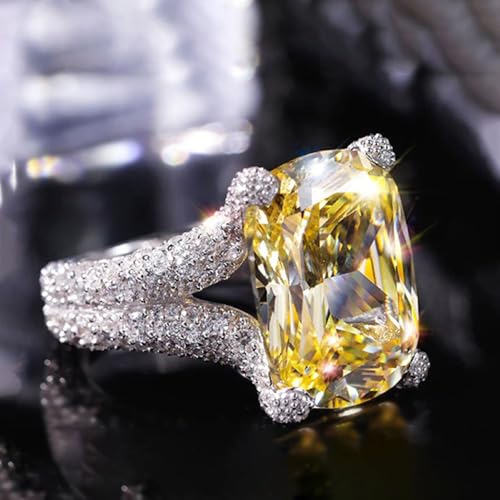 925 Sterling Silver Shining Square yellow diamond Ring Wedding ring Engagement ring CZ ring Emerald cut rings Diamond Rings Women jewelry rings statement3