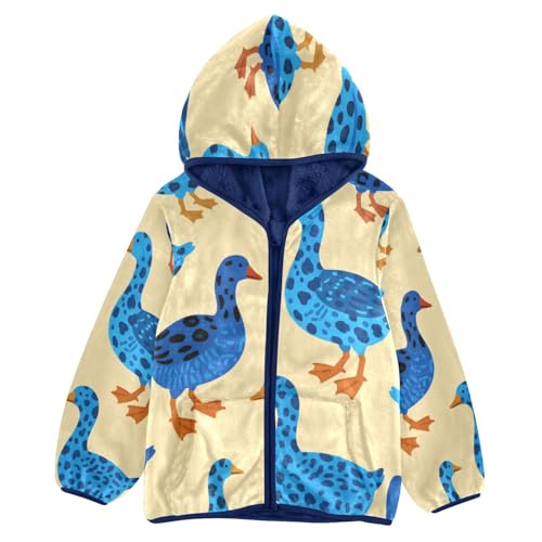 Blue Dot Ducks Toddler Fleece Jacket Girl Boys Hooded Fleece Jacket Coat Warm Outwear Zip-up 3-10T