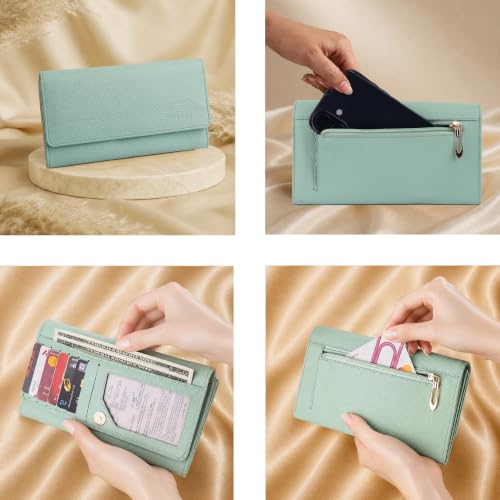 Image of Steve Jhonson Leather Wallet for Women - Mini Hand Purse with Card Holder - Women Stylish Clutch Purse - Cute Mini Ladies Wallet for Daily Use - Fancy Ladies Purse with Slim Design (Light Green)