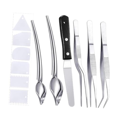 amleso 12個 調理ピンセット セット ステンレス製 盛り付けトング 装飾スクレーパー 精密スプーン パティシエツール 人間工学設計 コンパクト収納 食品デコレーションに適用