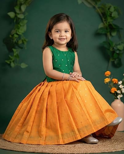 Image of Stanwells Kids Maroon & Yellow Combo Baby Girls Silk Lehenga Choli | Traditional Party Perfect & Festive Dress | Ethnic Outfit for Your Little Princess (6 Months-7 Years)