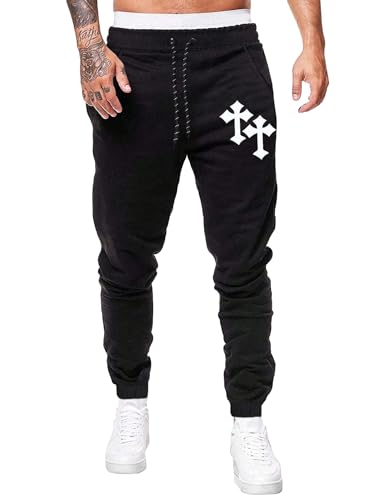 WDIRARA Men's Cross Print Casual Sweatpants Drawstring Waist Jogger Pants Long Pants