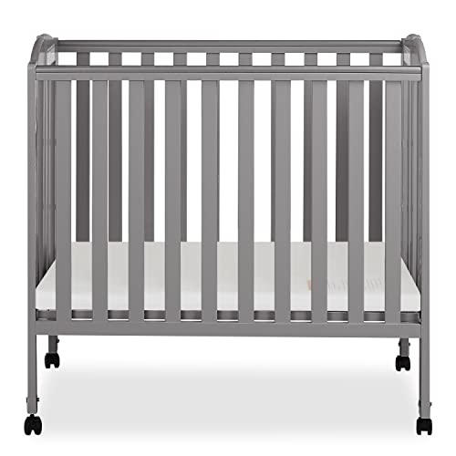 Dream On Me 3 In 1 Portable Folding Stationary Side Crib In Steel Grey, Greenguard Gold Certified, Safety Wheels With Locking Casters, Convertible, 3 Mattress Heights #TOP1