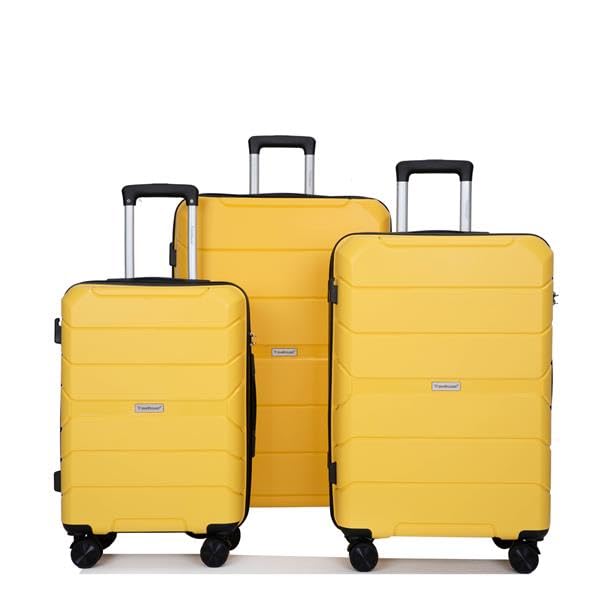 Hardshell Suitcase Spinner Wheels PP Luggage Sets Lightweight Durable Suitcase with TSA Lock,3-Piece Set (20/24/28),Yellow