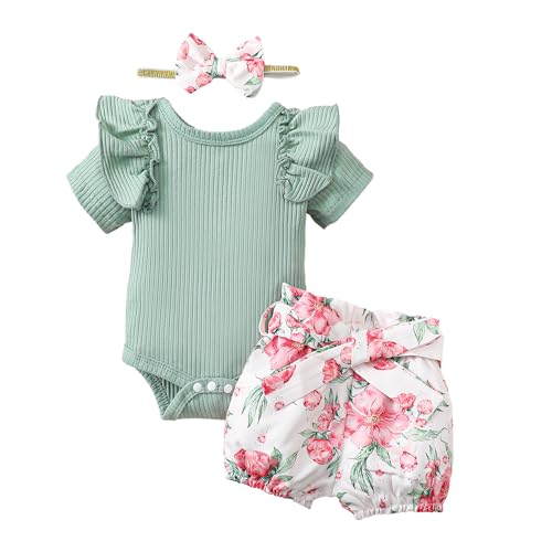 Image of Newborn Baby Girl Summer Clothes Infant Girl Outfit Ruffle Romper Short Set Cute Baby Clothes for Girl