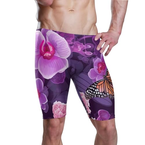 Purple Butterfly Flower Swim Jammers for Men Athletic Durable S B0401609