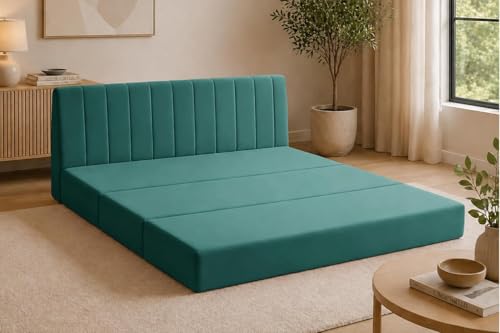 Image of Modern Velvet 3-Seater Sofa Cum Bed, Convertible Sleeper Couch Sofa for Living Room, Bedroom & Office- Green Color