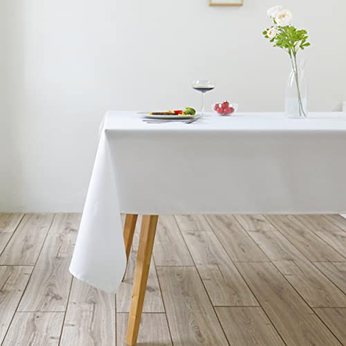 DALINA Textil - Mantel de Mesa Antimanchas Cuadrado de Poliéster, Mantel Liso Impermeable, Lavable (140x140 CM,Blanco)