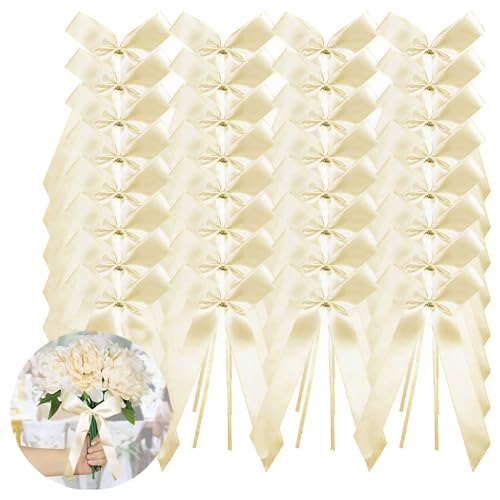 LATRAT 100 Pièces De Decoration Mariage Nœuds Satin Voiture (Ivoire Blanc)