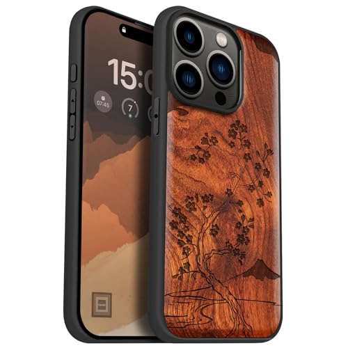 Coque bois magnétique pour iPhone 15 Pro étui bumper TPU anti-choc