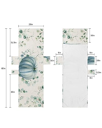 Rustic Blue Pumpkin, Beach Lounge Chair Towel Cover, Soft Chaise Lounge Towel with Side Pockets Patio Pool Chairs Cover for Beach/Pool Sunbathing 29x85 Thanksgiving Fall Green Eucalyptus Leaves