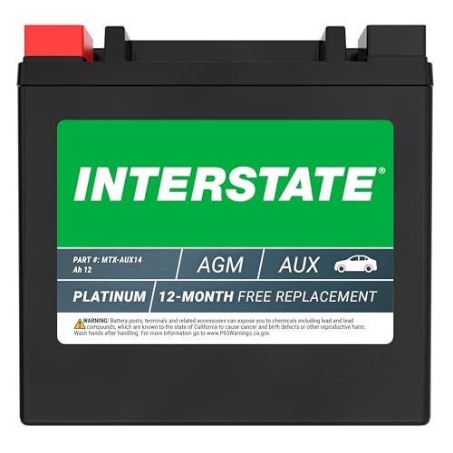 Interstate Batteries AGM Auxiliary Battery 12V 12Ah (Group Size AUX14) Maintenance Free Rechargeable Automotive Battery (MTX-AUX14)