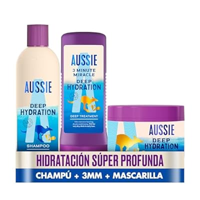 Aussie Pack Hidratación Profunda: Champú Vegano 300 ml + Mascarilla Capilar 450 ml + Aussie 3 Minute Miracle  Mascarilla Tratamiento 225 ml