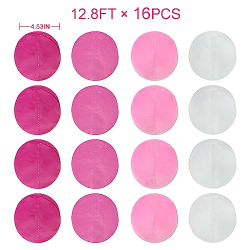 Image of 205Ft Hot Pink Party Decorations Big Polka Dots Backdrop Garland Rose Pink Circle Dots Tissue Paper Hanging Curtain Streamer for Bachelorette Birthday Bridal Shower Wedding Engagement Party Supplies