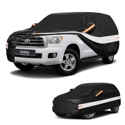 Image of 10 Layers SUV Car Cover Custom Fit for Toyota Sequoia (2000-2026), Waterproof All Weather for Automobiles, Outdoor Full Cover Sun Dust Rain Protection with Cotton. Black