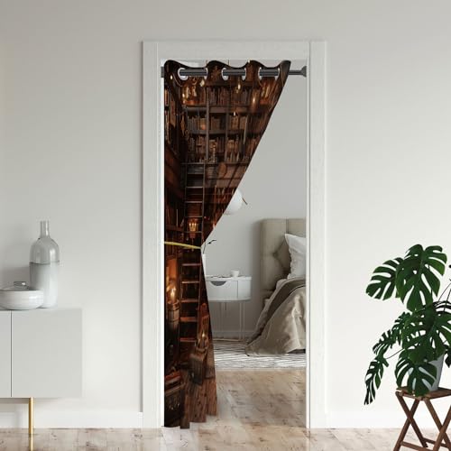Yozeuoo 8931344766821 Vintage Bookshelf Bookcase Door Curtains For Doorways, Old Retro Library Blackout Curtain For Kids Bedroom Closet thumb #1
