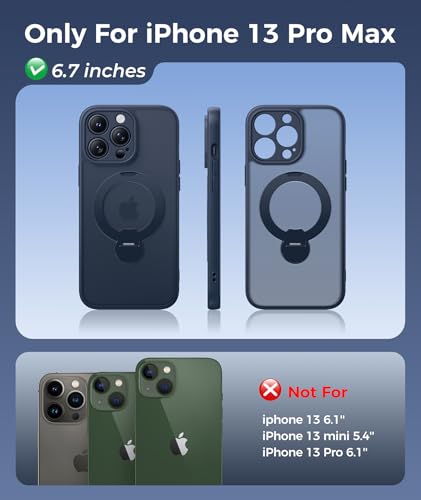 Image of FNTCASE for iPhone 13 Pro-Max Case: [360 Spin Magnetic Stand] [Compatible with Magsafe] [Screen Protector] Translucent Matte Military Grade Shockproof Full Camera Protective Phone Cover - Deep Blue