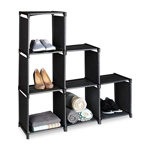 Relaxdays – Estantería de Pared con 6 Compartimentos, 109 x 106 x 30 cm, Simple Sistema Plug in, Divisor de habitación, Color Negro
