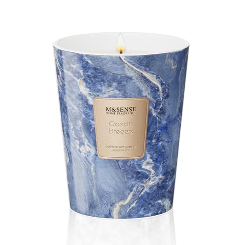 Image of M&SENSE Ocean Breeze Scented Soy Candle, 3 Wick Highly Scented 14.1 Oz 75H, Aromatherapy Christmas Gift for Women and Men