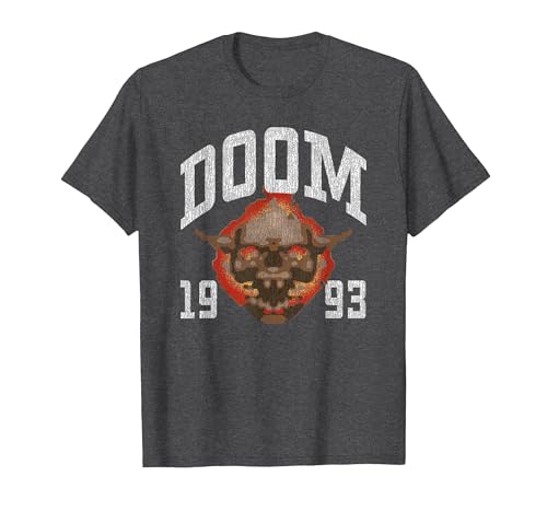 Image of Doom 1993 Lost Soul Pixelated Skull Retro Video Game T-Shirt, Men, Dark Heather Grey, Medium