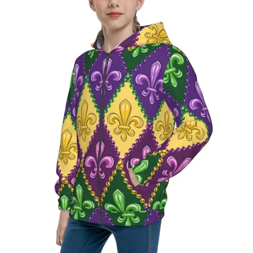 Mardi Gras4 Kids Pullover Hoodies Boys Zip Up Sweatshirts Girls Athletic Clothes with Pocket