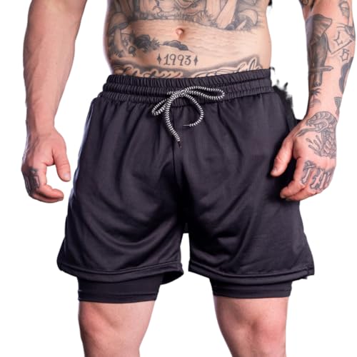 SHORTS 2 EM 1, BERMUDA DUPLA, CALÇÃO DE ACADEMIA FITNES, PARA TREINOS INTENSOS E SECAGEM RAPIDA (P,