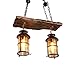 Produktbild Retro Holz Pendelleuchte Vintage Schwarz Eisen und Glas Lampenschirm Hängelampe für Wohnzimmer Bar Loft E27 * 2 Kronleuchter Rustikal Industriell Hänge Leuchter Höhenverstellbar (21,7 * 39,4 Zoll)