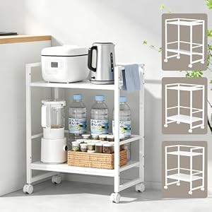 DAIWIN キッチンラック キッチンワゴン キャスター付き キッチン収納 2段 幅50×奥行30×高さ64.8cm キッチン 棚【高さ調節可・水平/斜め棚切替】キッチンカート レンジラック 耐荷重30kg 収納ワゴン デスク下 すき...