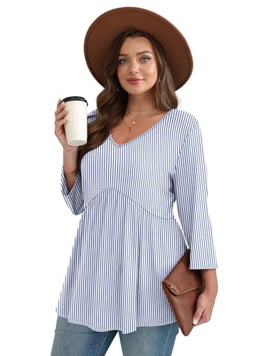 Image of OFEEFAN 3 /4 Length Sleeve Womens Tops 2026 Blouses for Women Dressy Casual Fashion Clothing V Neck Babydoll Tops Fall Outfits