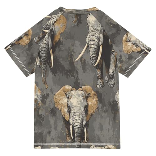 Boys Short Sleeve T-Shirts Camo Elephant Animal Rashguard Kids Swim Shirts Sun UPF 50+2
