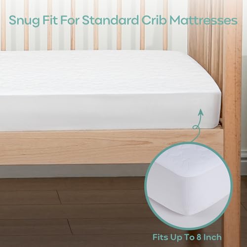 FIEMOL Waterproof Crib Mattress Protector 2 Pack, Crib Mattress Cover Fitted for Baby Bed,Ultra Soft&Washable Toddler Mattress Protector, White-Star 52\"x28\" - Thumbnail 3