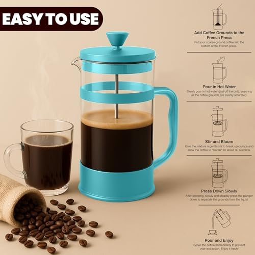 Utopia Kitchen Borosilicate Glass French Press Coffee Maker 34 Oz, Aqua — view 3