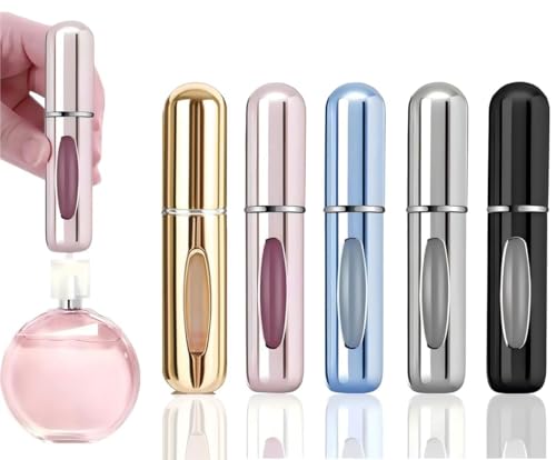 Rosiya Perfume Atomiser pack of 5pcs Perfume Travel Bottle, Refillable Perfume Spray Bottle Easy to Refill Empty Atomiser for Purse, Handbag, Pocket and Luggage (Glossy)