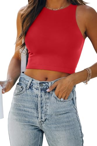 Image of EFAN Women's Double Lined Racerback Crop Tank Top | High Neck Slim Fit Sleeveless Workout Top, No-Bra Essential for Gym, Yoga & Going Out