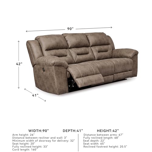 Image of Signature Design by Ashley Stoneland Faux Leather Power Reclining Sofa, Light Brown