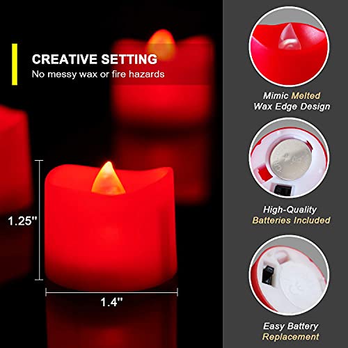 Image of Homemory 24-Pack Red Flameless Battery Tea Light Candles, 200+ Hours | Flickering LED Tealights for Christmas Centerpieces, Halloween Pumpkins, Valentine's Day, Romantic Dinners and Party Decor